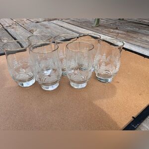 Vintage Libbey Arby's Holiday Tulip Glass Etched Trees Gold Trim 1980s